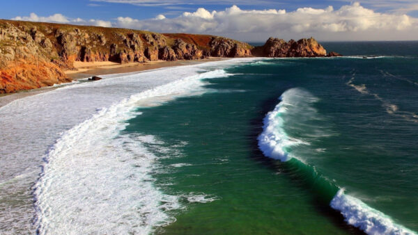 Wallpaper Aerial, Ocean, Waves, Foam, Clouds, Nature, Sky, Rocks, Scenery, View, Stone, Under, White