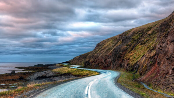 Wallpaper Black, Between, White, Nature, Green, Covered, Clouds, Sky, Algae, Rocks, Water, Under, Road