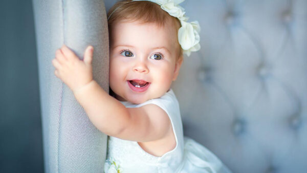 Wallpaper Girl, Down, Child, White, Lying, Dress, Wearing, Couch, Cute, Baby