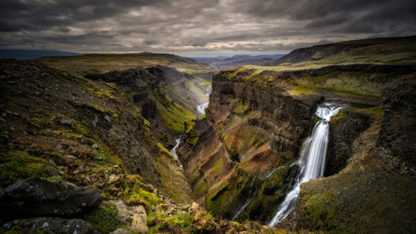 Wallpaper Waterfalls, Beautiful, Mountains, Greenery, Nature, Rock