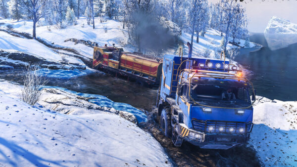 Wallpaper Truck, SnowRunner, Blue, Water, Frozen
