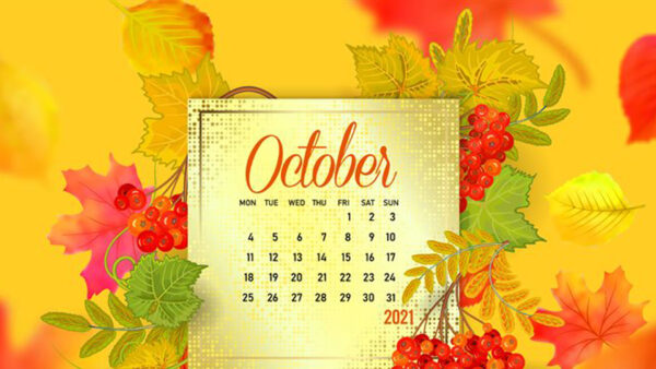 Wallpaper October, Colorful, Autumn, Yellow, Background, Leaves, 2021, Calendar