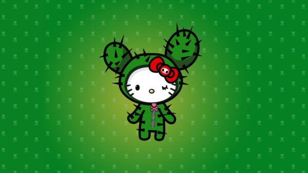 Wallpaper Kitty, Background, Green, Hello