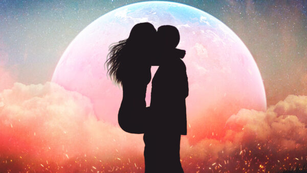 Wallpaper Silhouette, Couple, Kissing, Romantic