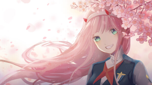 Wallpaper Desktop, Flowers, Eyes, Two, Pink, Darling, Anime, Zero, Green, Near, FranXX, The