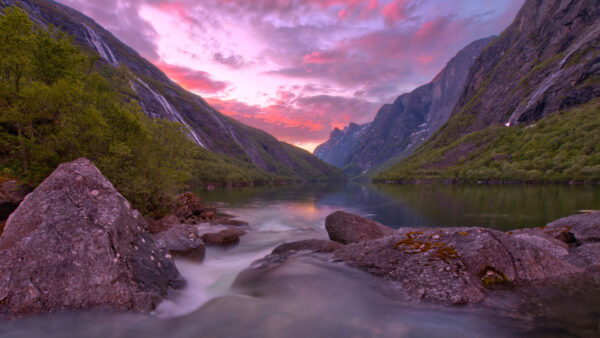 Wallpaper Norway, Lake, During, Desktop, Nature, Stone, Sunset, Mountain