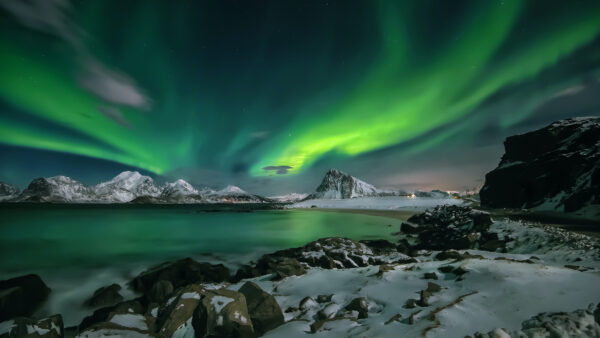 Wallpaper Mobile, Capped, Mountains, Nature, Desktop, During, Nighttime, Snow, Borealis, Northern, Aurora, Beautiful, Lights