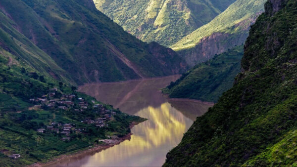 Wallpaper River, Trees, Houses, Nature, Mountains, Surrounded, Green, And, Between