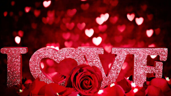 Wallpaper Red, Hearts, Love, Background, Glittering, Valentine, Desktop, Bokeh, Word
