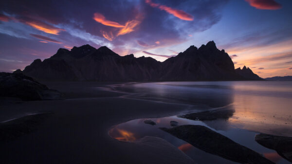 Wallpaper Ocean, During, Sand, View, Nighttime, Mountains, Beach, Landscape, Nature