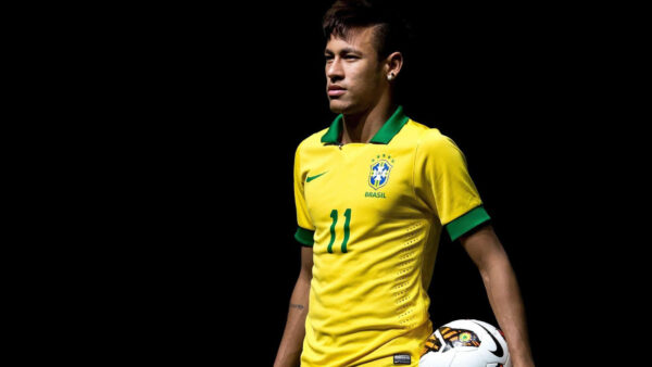 Wallpaper Neymar, Left, Wearing, Dress, Yellow, Desktop, Side, Sports, Standing, Black, Background, Holding, Ball