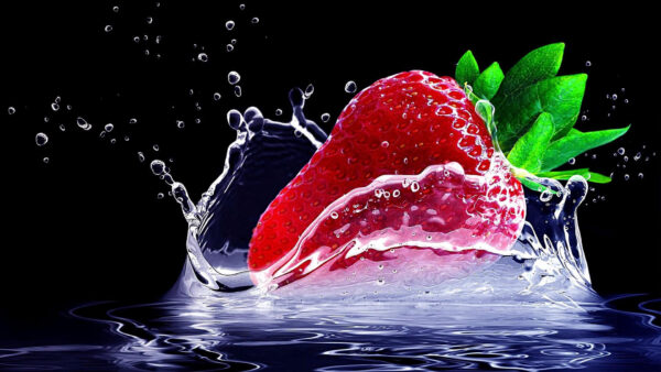 Wallpaper With, Background, Water, Splash, Black, Strawberry