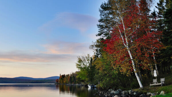 Wallpaper Rocks, Sky, Lake, Landscape, Clouds, White, Mountain, Trees, Under, Autumn, View, Blue