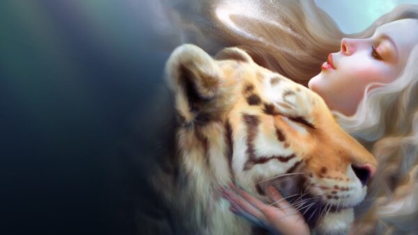 Wallpaper Tiger, Girl