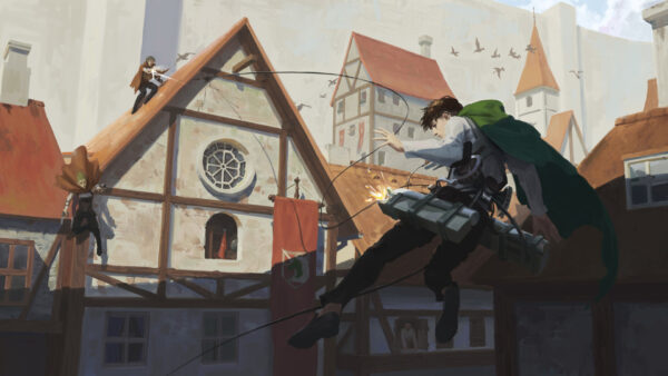 Wallpaper Villains, Levi, And, Birds, With, Desktop, Fighting, Ackerman, Attack, Flying, Roofs, Anime, Titan, Homes