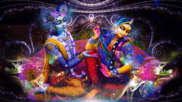 Wallpaper Painting, Radha, Krishna, Colorful