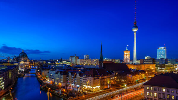 Wallpaper City, Berlin, River, Night, Building, Germany