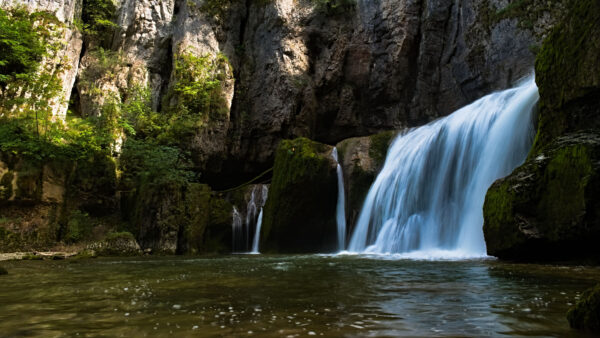 Wallpaper River, Nature, Mobile, Pouring, Desktop, Covered, Waterfall, Plants, Trees, Algae, Green, Rocks