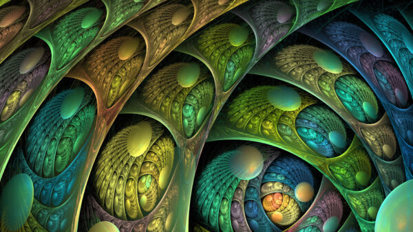 Wallpaper Glare, Yellow, Pattern, Abstract, Blue, Fractal, Art, Green