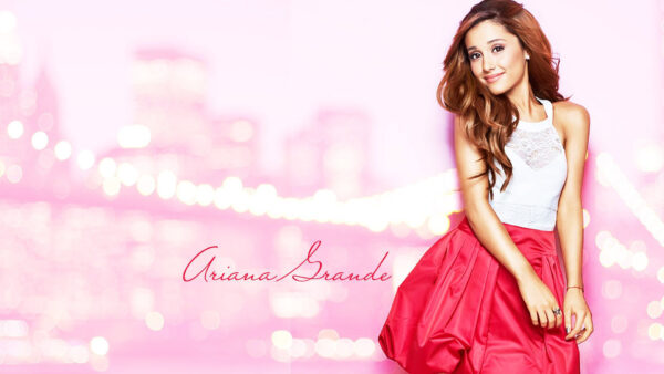 Wallpaper Singer, Red, With, Ariana, And, Dress, White, Grande