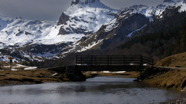 Wallpaper River, Nature, Desktop, Mobile, Snow, Mountains, Between, Bridge, And, Covered