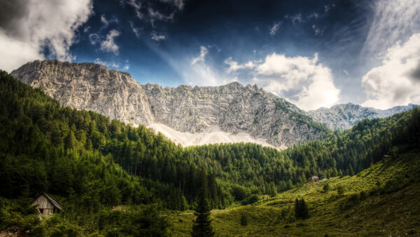 Wallpaper Green, Sky, Background, Rock, Mobile, Nature, View, Field, Slope, Desktop, Landscape, Clouds, Mountains, White, Blue, Grass, Trees