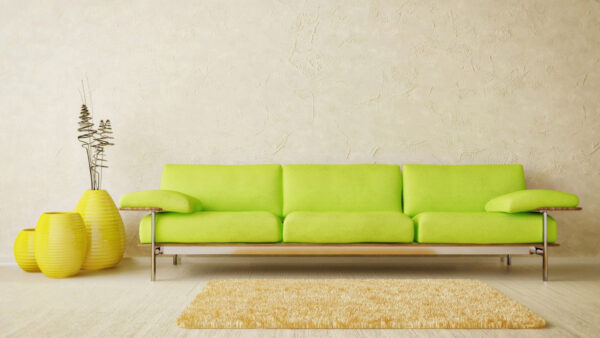 Wallpaper Green, Yellow, Room, With, Design, Sofa, Carpet, Style, Minimalist, Interior