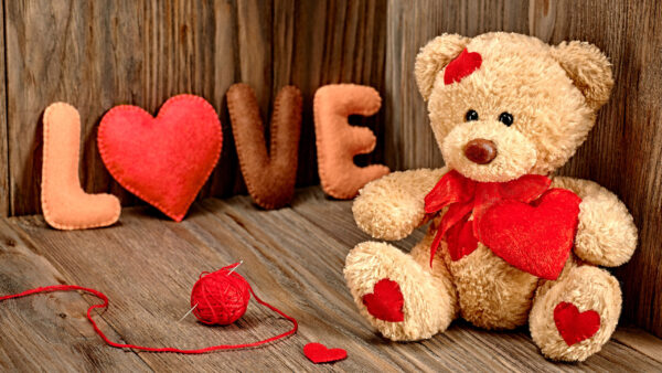 Wallpaper With, Love, Hearts, Background, Bear, Red, Teddy, WALL, Wood