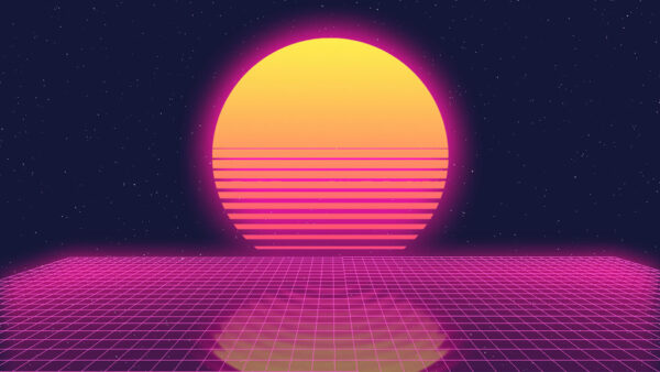Wallpaper Moon, Black, Starry, Sky, Yellow, Lines, Background, Synthwave, Pink