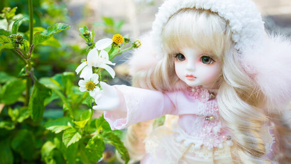 Wallpaper And, Cute, Standing, Doll, Wearing, Dress, Flowers, White, Cap, Pink, Near