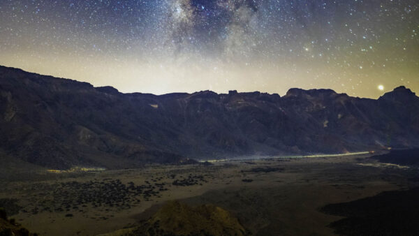 Wallpaper During, Rocky, Sky, Nighttime, Under, Mountains, Stars, Way, Mountain, Milky