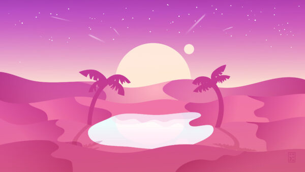 Wallpaper Desert, Sky, Minimalism, Moon, Purple, Background, Palm, Trees