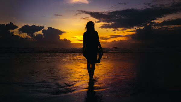 Wallpaper Girl, Silhouette, Beach