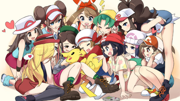 Wallpaper Kris, Pokemon, Elaine, Serena, Dawn, Lyra, May, Hilda, Gloria, Pikachu, Selene, Leaf, Rosa