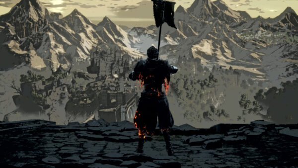 Wallpaper Souls, Dark, Snow, With, Mountain, Flag, Desktop, Warrior, Seeing, Covered, View, Back, Games