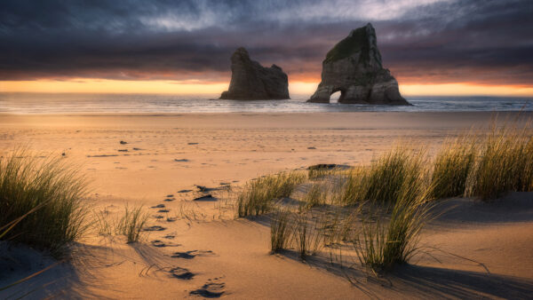 Wallpaper Arch, Sunset, Horizon, During, Sand, Nature, Beach