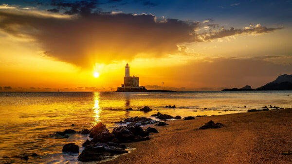 Wallpaper Under, Cloudy, Yellow, During, Lighthouse, Mobile, Sunrise, Desktop, Black, Nature, Sky