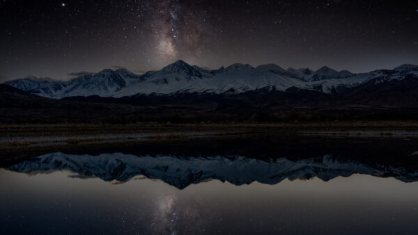 Wallpaper Covered, With, Reflection, Snow, Sky, Winter, Lake, Under, Mountain, Stars