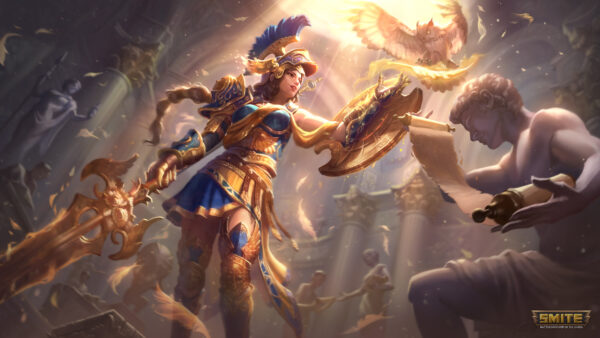 Wallpaper Athena, Dress, Blue, Smite