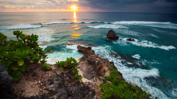 Wallpaper Sunrise, Mobile, Waves, Water, Desktop, Reflection, Nature, Ocean, Rocks, During