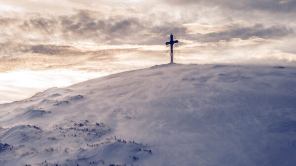 Wallpaper Cross, Top, Snow, White, Moutain, Covered, Under, Sky, Desktop