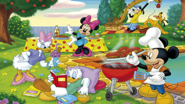 Wallpaper Picnic, Duck, Daisy, Donald, Cartoon, Mickey, And, Minnie, Mouse