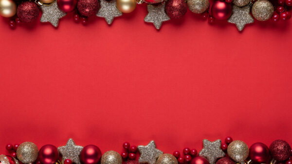 Wallpaper Balls, Background, Golden, Decoration, Stars, Red, Christmas, Silver