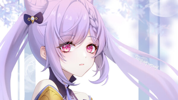 Wallpaper Genshin, Impact, Keqing, Eyes, Pink