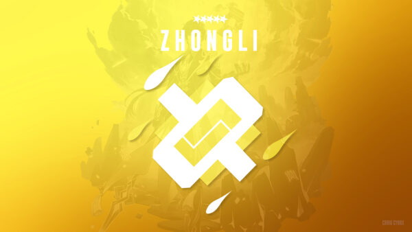 Wallpaper Logo, Background, Impact, Genshin, Yellow, Zhongli