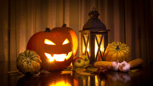 Wallpaper Lantern, Light, Fruits, Halloween, Autumn