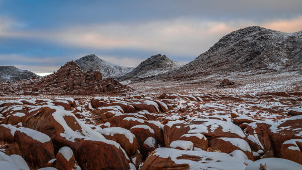 Wallpaper Mountain, Clouds, Under, Stones, Sky, With, Rock, White, Blue, Mountains, Snow