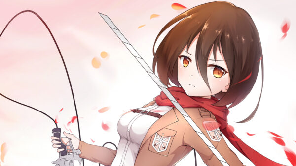 Wallpaper Ackerman, Sword, Pink, Desktop, Weapon, With, Mikasa, Titan, Attack, Anime, Background