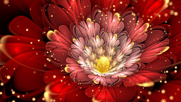 Wallpaper Fractal, Desktop, Glitter, Flower, Red, Abstract, Mobile