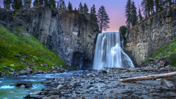 Wallpaper Desktop, Between, Waterfall, Mobile, Trees, Cliffs, Rocks, Nature